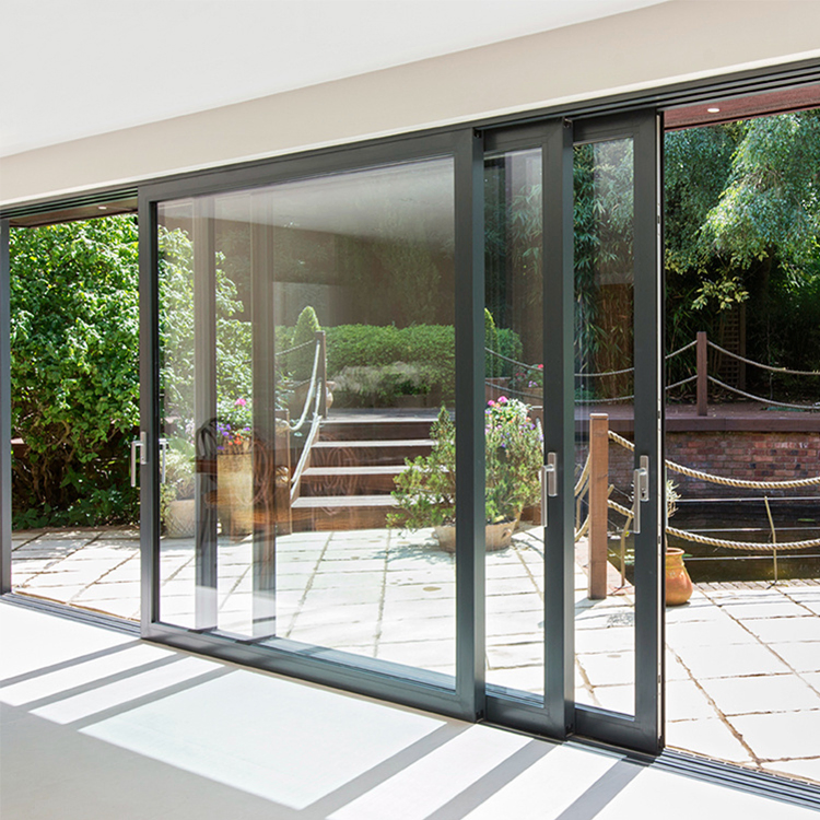 New Design French Aluminium Profile Smart Lock Fingerprint Doors Interior Big Aluminum Frame Glass Sliding Door