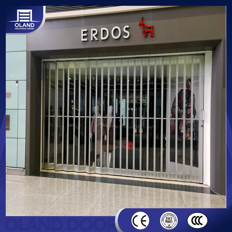 Commercial Transparent Folding Door Polycarbonate Crystal Clear Full View Security PC Folding Sliding Door for Shopfront &amp; Shopping Mall