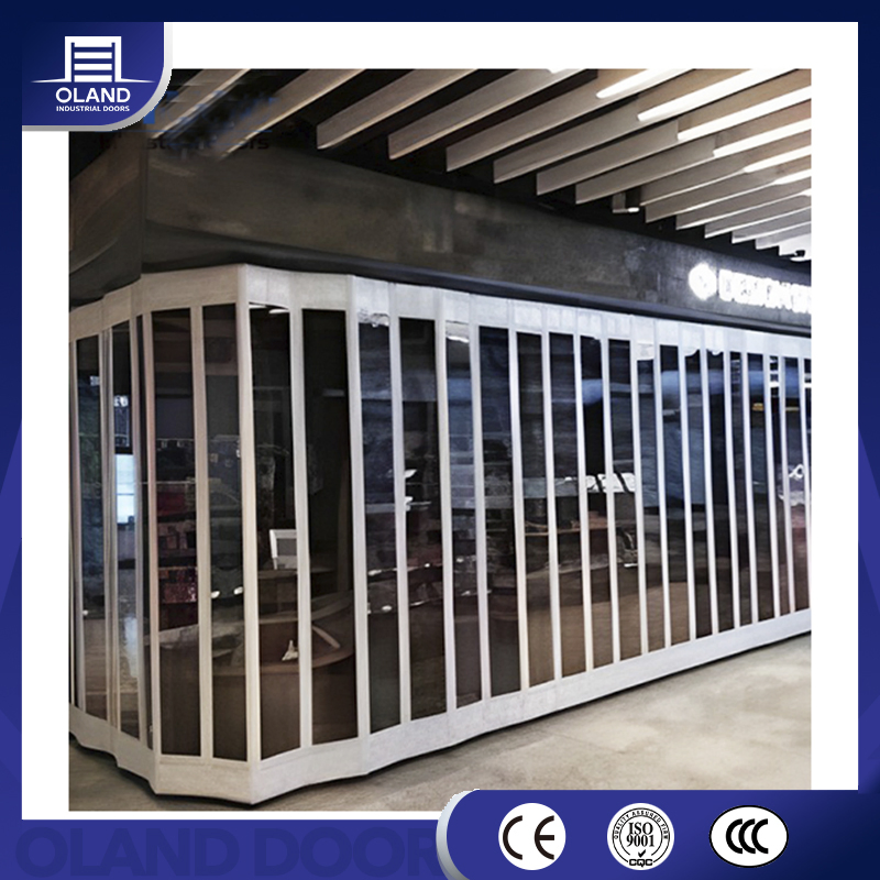 Aluminum Curved Frame Polycarbonate Crystal Transparent Clear Full View PC Horizontal Folding Sliding Door for Shopfront Store Front Shopping Mall