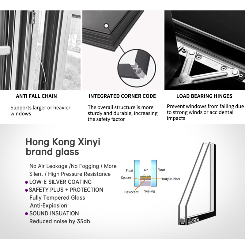 Eehe Modern Tempered Glass and Aluminum Alloy Inward-Opening Casement Windows with High-Quality Awnings, Compliant with CE Standards