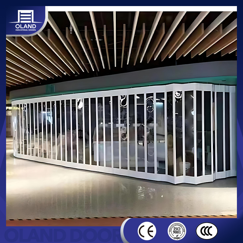 Commercial Aluminum Crystal Transparent Clear Full View PC Horizontal Accordion Folding Sliding Door for Shopfront Store Front Shopping Mall