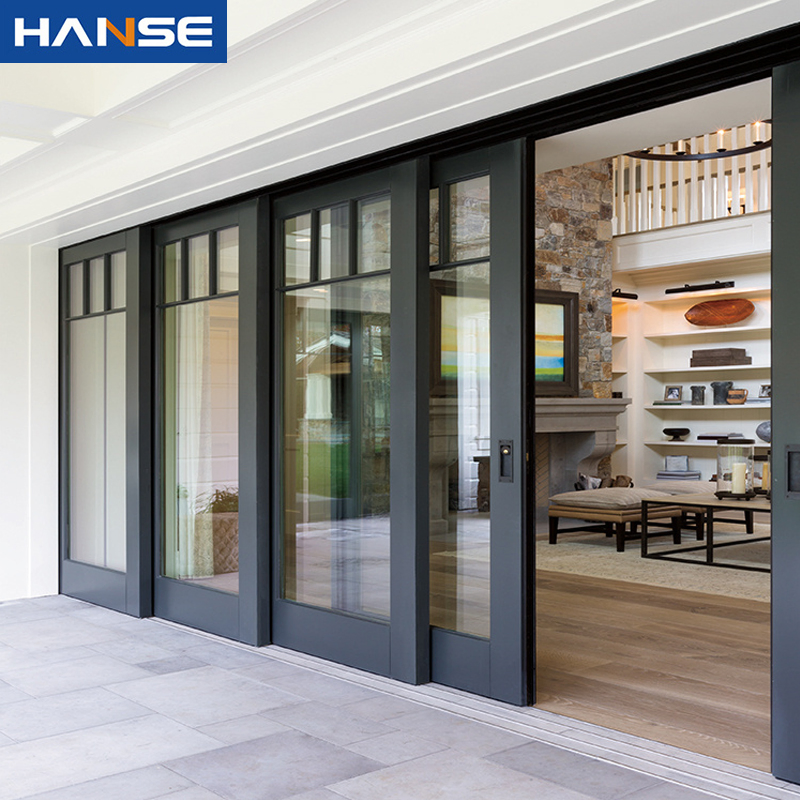 New Design French Aluminium Profile Smart Lock Fingerprint Doors Interior Big Aluminum Frame Glass Sliding Door
