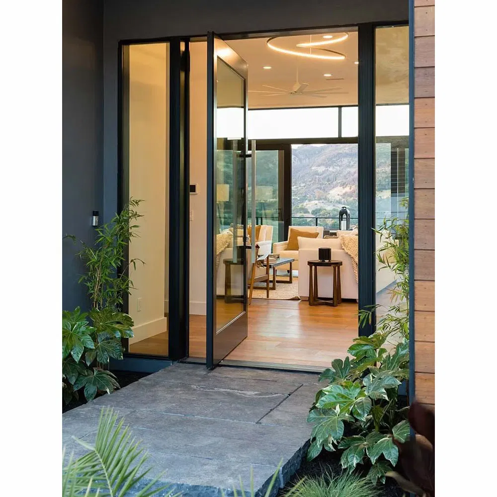 Nfrc CE 180° Swing Smart Lock Front Entry Aluminum Glass Pivot Door