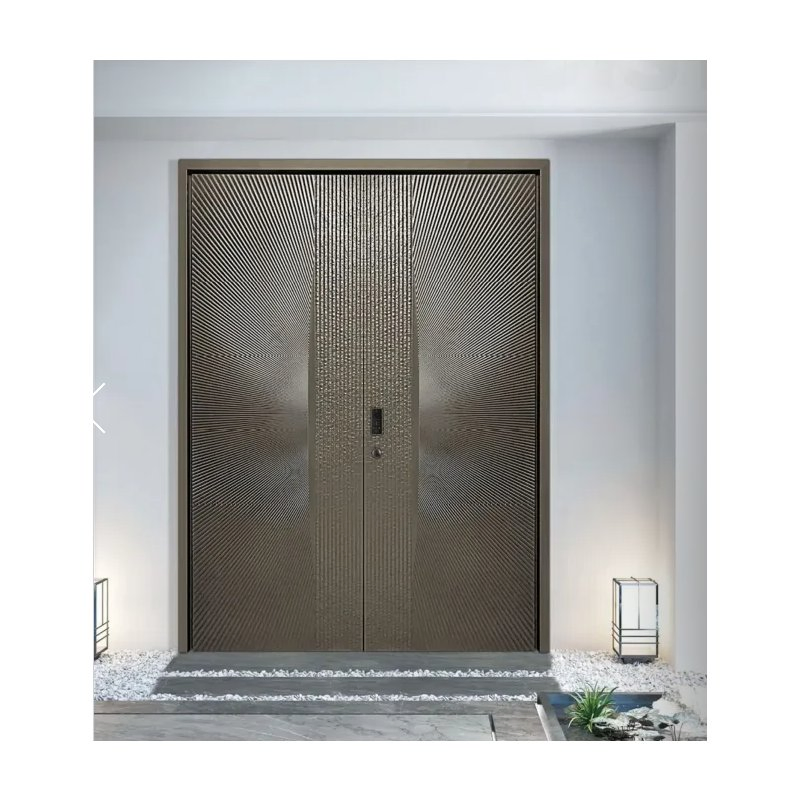 Modern Security Entry Doors Houses Chinese Style Large Aluminum Pivot Entrance Double Doors Swing Open Style Steel Glass Villas