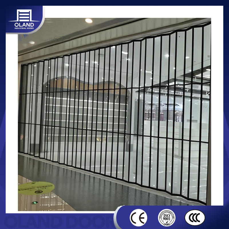 Transparent Polycarbonate Shopping Mall Store Front Sliding Open Aluminum Security Folding Patio Door Shopfront Folding Grille Door