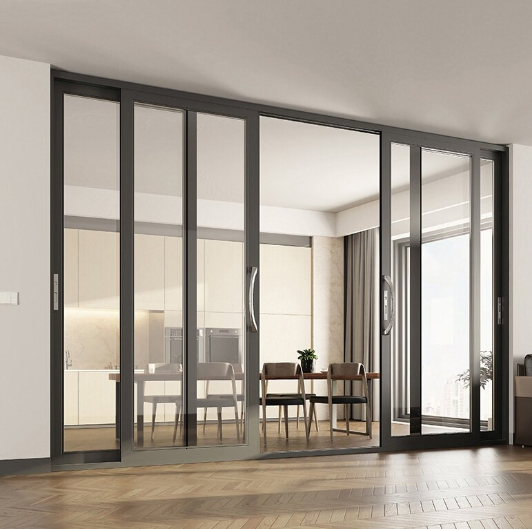 Custom Aluminum Window Door Profile Aluminium Residential Thermal Break 3 Track Sliding Door with Heat Insulated