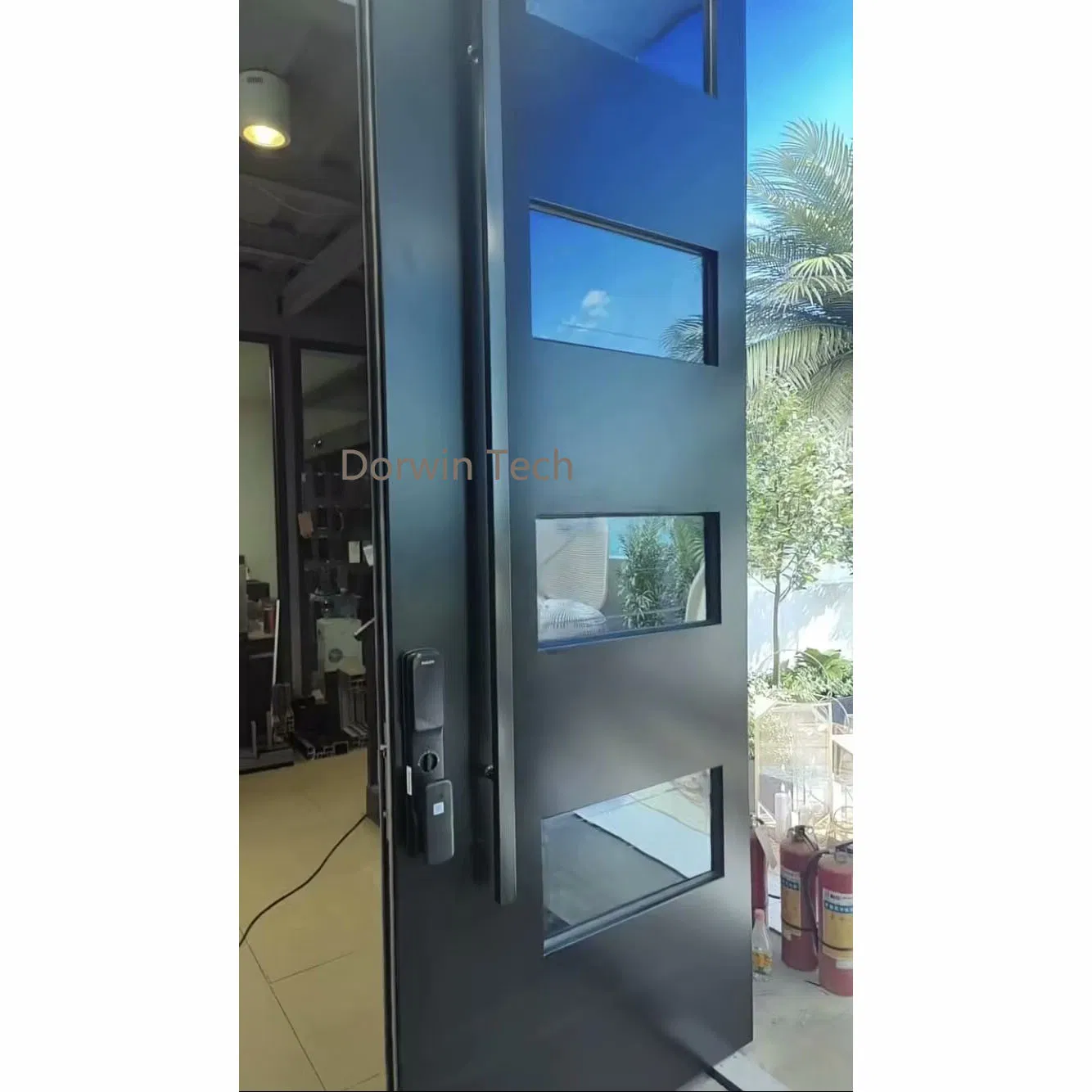 Nfrc CE 180° Swing Smart Lock Front Entry Aluminum Glass Pivot Door