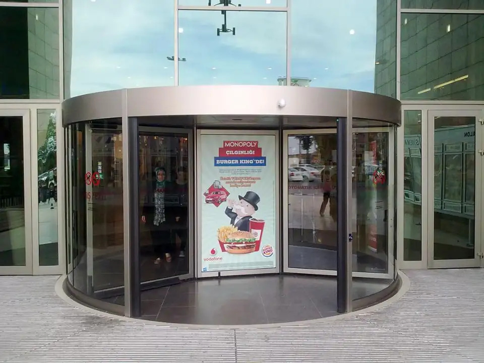 Commercial Shopfront Restaurant Auto Double Swing Three Wing Revolving Glass Door