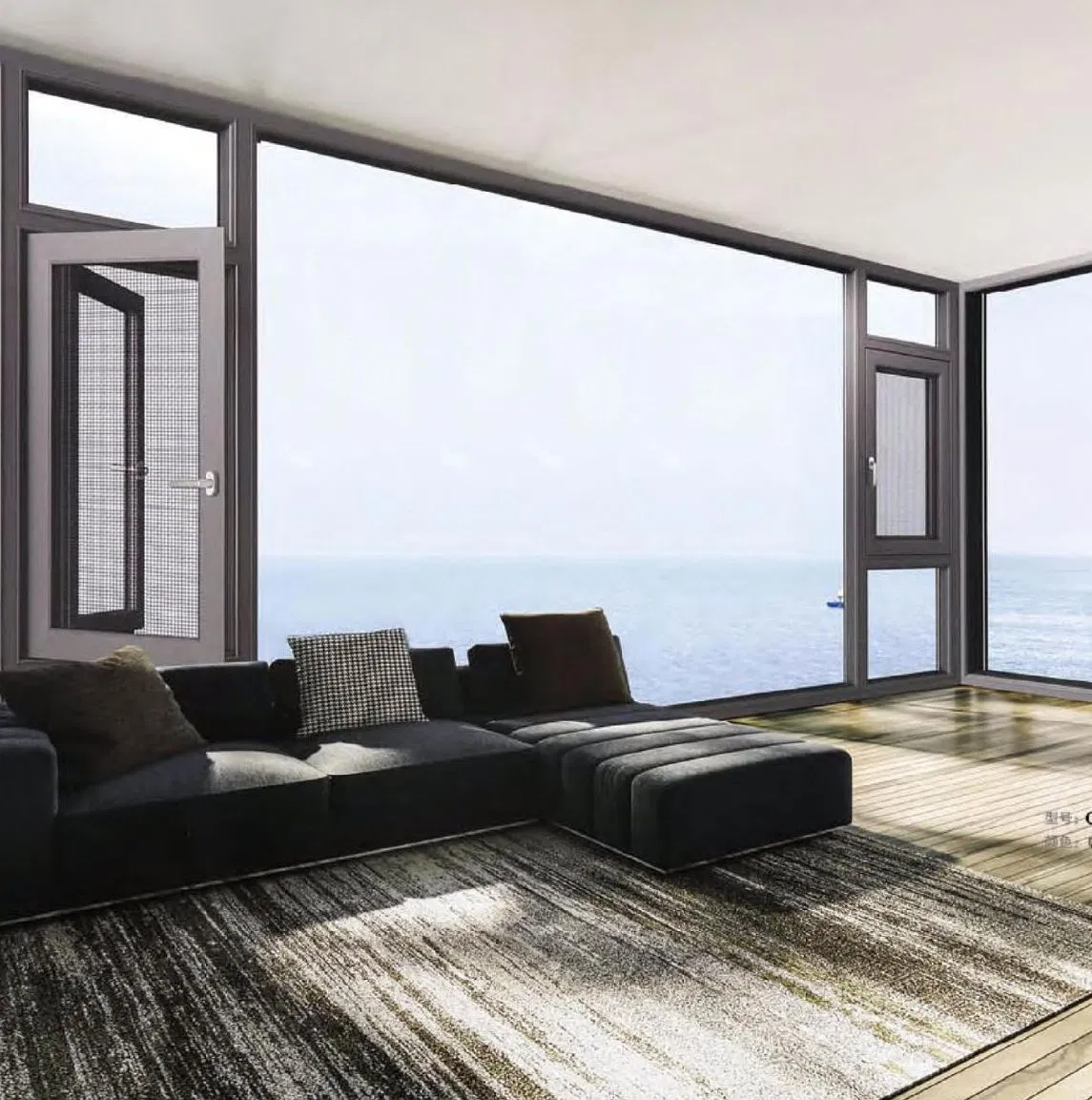 Soundproof Grey/Black Custom Color Size Casement Aluminum Frame Window with Heat Insulated