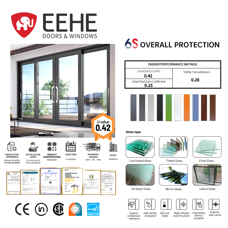 Eehe Custom Sliding Door Aluminium Profile with Factory Sliding Laminated Glass Weatherproof Sealing Design Thermal Break Performance