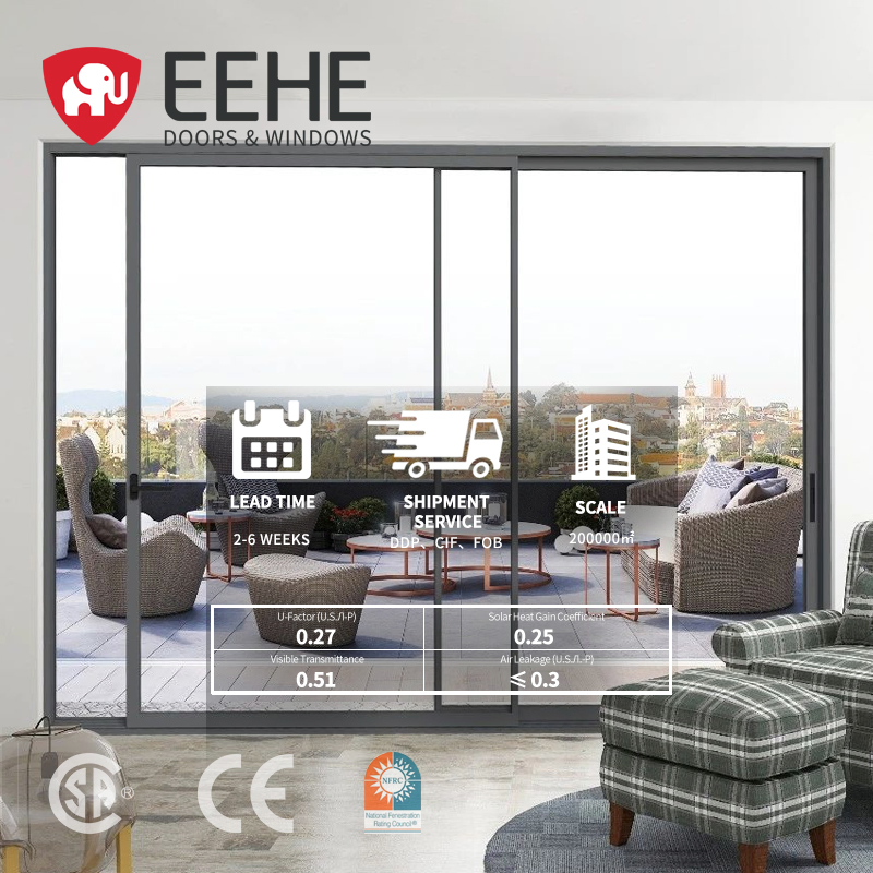 Eehe Custom Sliding Door Aluminium Profile with Factory Sliding Laminated Glass Weatherproof Sealing Design Thermal Break Performance