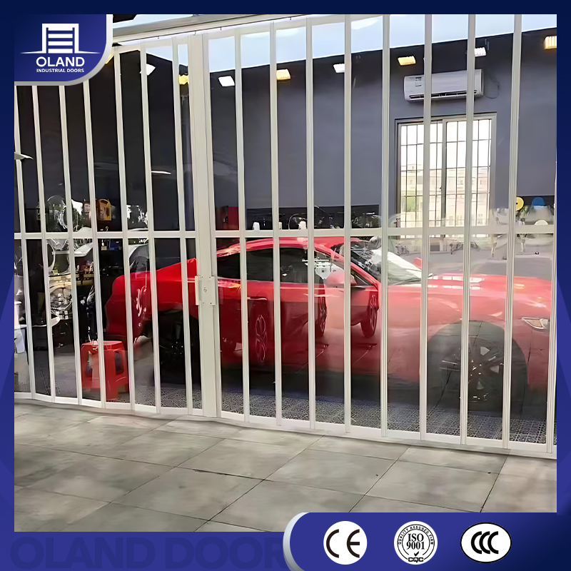 Commercial Aluminum Curved Crystal Transparent Clear Full View PC Horizontal Accordion Folding Sliding Door for Shopfront Store Front Shopping Mall