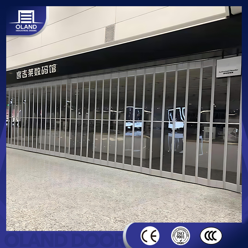 Shop Mall Airport Clear View Polycarbonate Folding Shopfront Gate with Aluminum Frame Retail Store Security Grille Transparent Sliding Folding Door