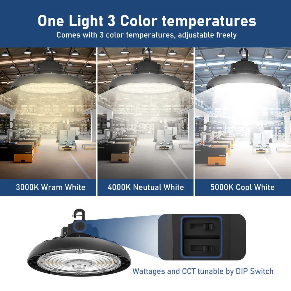 200W LED High Bay Light 150W 100W 240W 3 Colour Changeable Warehouse Light 5-7 Years Warranty 160lm Per Watt ETL Dlc CE IP65