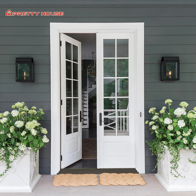 Black Aluminum Frame Balcony French Door Double Glazing Casement Doors for House