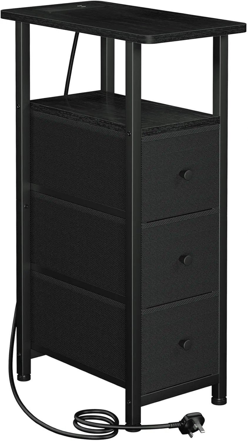 طاولة جانبية LED RGB لغرفة النوم 3-Drawer مع منافذ شحن وأقدام قابلة للتعديل