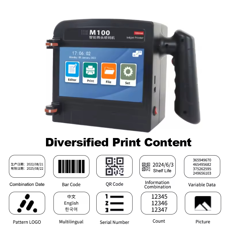 M100 Portable Intelligent Mini Handheld Inkjet Printer All Surface Thermal Expiry Date Logo Laser Inject 10cm Solvent