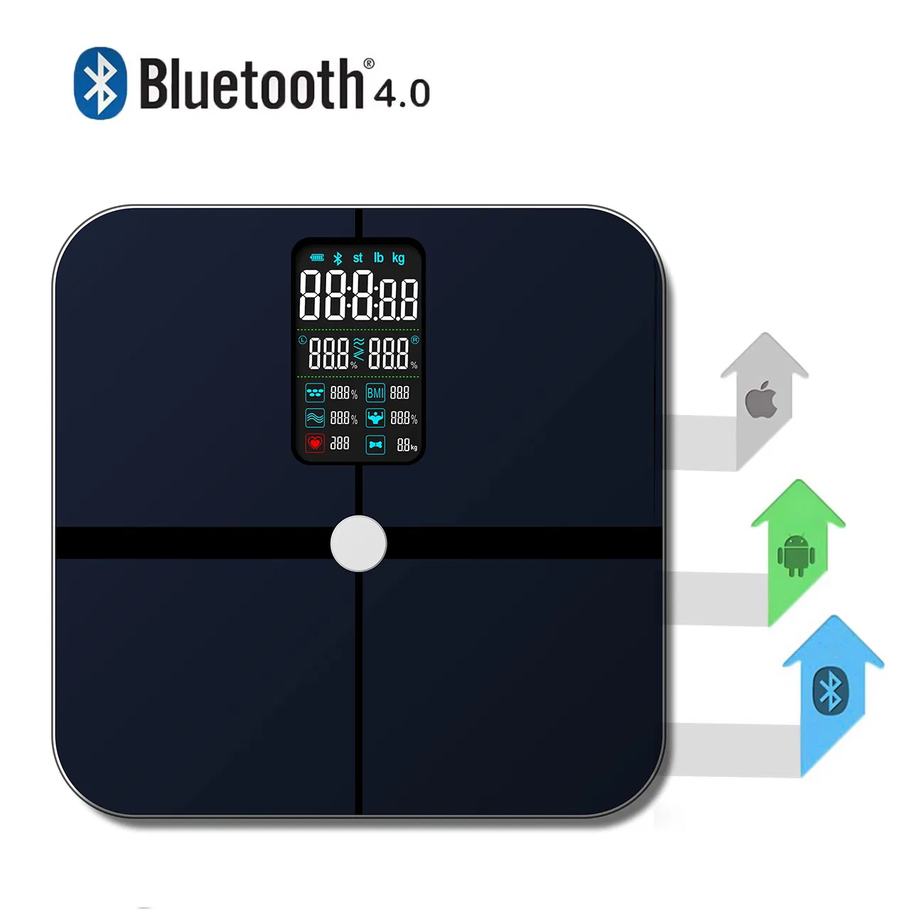 180kg Bluetooth Body Fat Weighing Smart Scale with APP Heart Rate Function