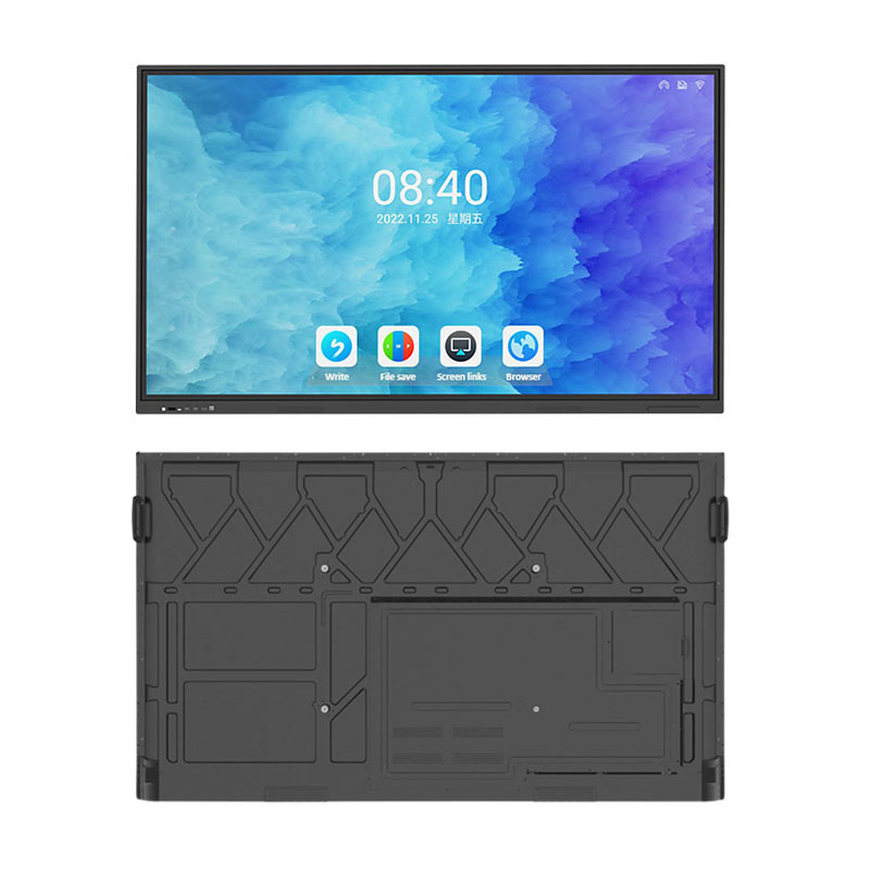 Portable 4mm Tempered Glass 55inch Dual System 4K Smart Muliti Touch Screen Digital Interactive Monitors White Board for Teaching and Meeting