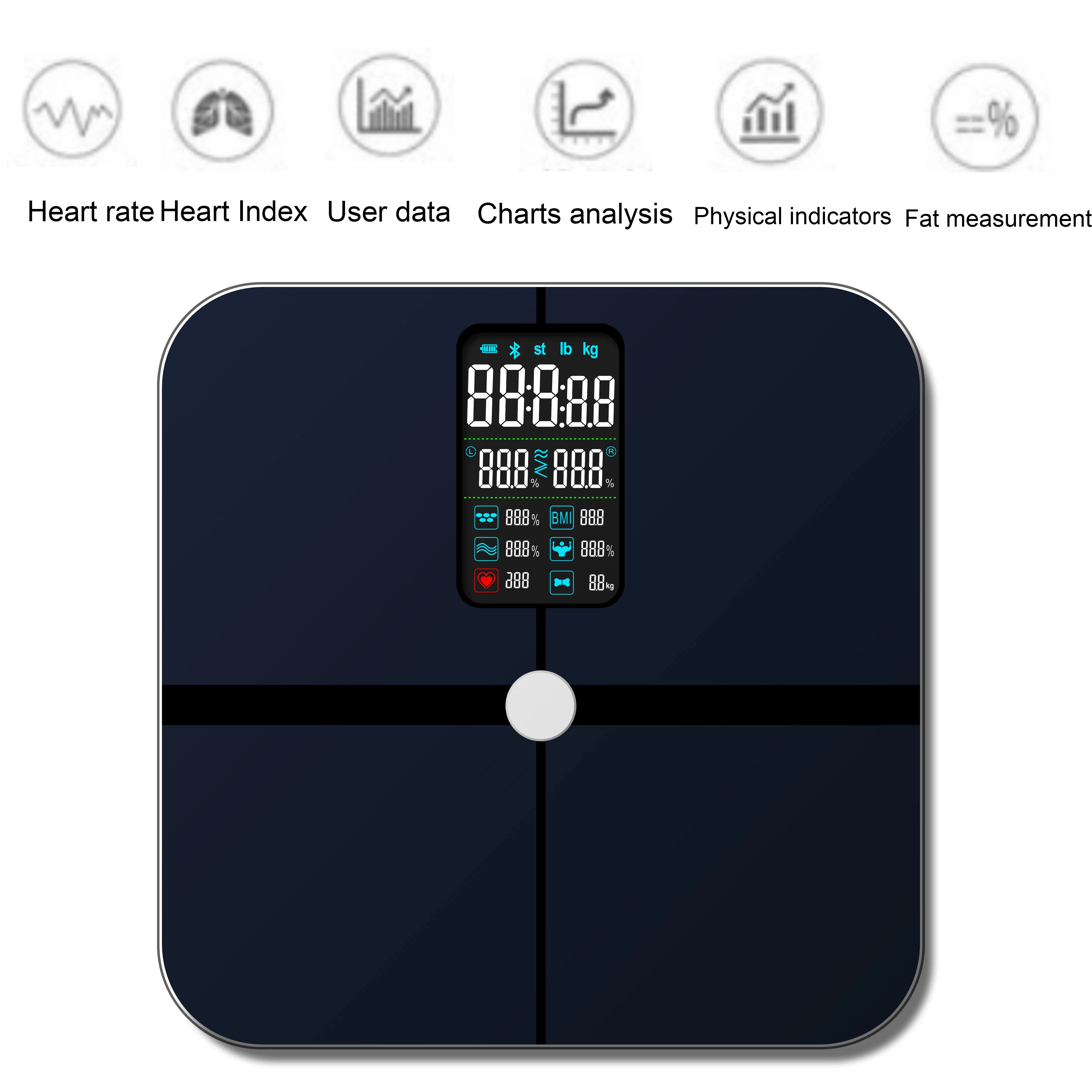 180kg Bluetooth Body Fat Weighing Smart Scale with APP Heart Rate Function