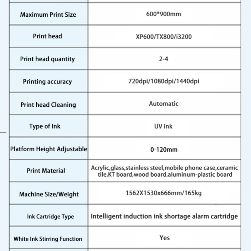 A1 Flatbed Printer 6090 UV Print Digital 3D Embossed Ceramic Glass Printing Machine with 2PCS XP600