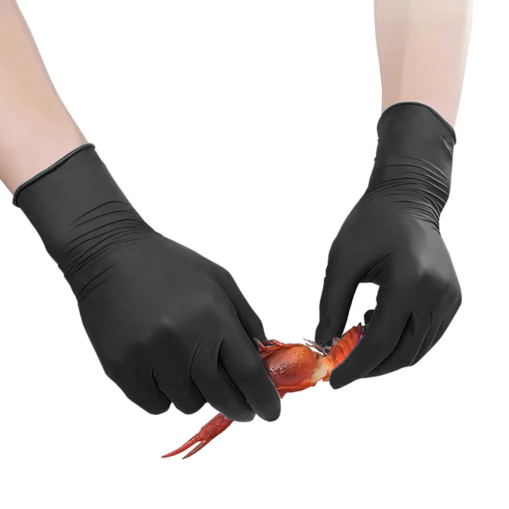 Disposable Black Nitrile Gloves, 6 Mil Heavy-Duty Gloves, Latex-Free Powder-Free, Suitable for Industrial Use, Mechanical Maintenance and Janitorial Work