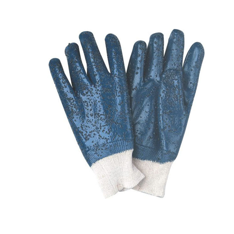 N52001 Heavy Duty Blue Nitrile Industrial Rubberized Cuff Rough Surface Safety Gloves