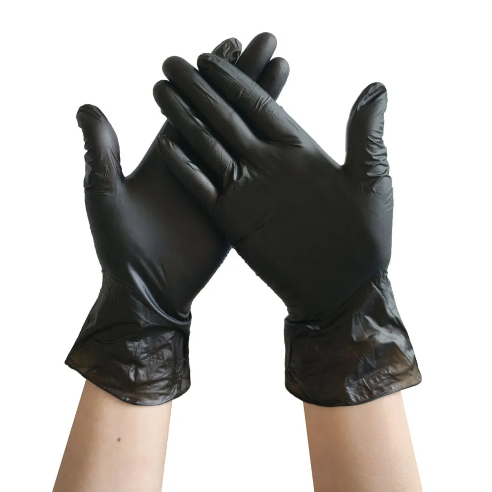 Slip-Resistant Black Disposable Industrial PVC Vinyl Glove for Chemical Production