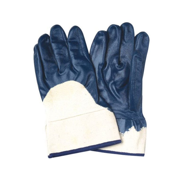 N52001 Heavy Duty Blue Nitrile Industrial Rubberized Cuff Rough Surface Safety Gloves