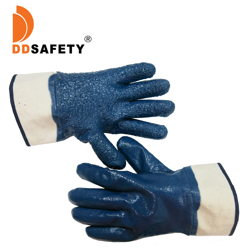 BSCI DDSAFETY OEM superior Blue Nitrile Work Gloves Fully Dipping Heavy Duty Safety Glove Resistant Industrial Labor Gloves Waterproof Ce