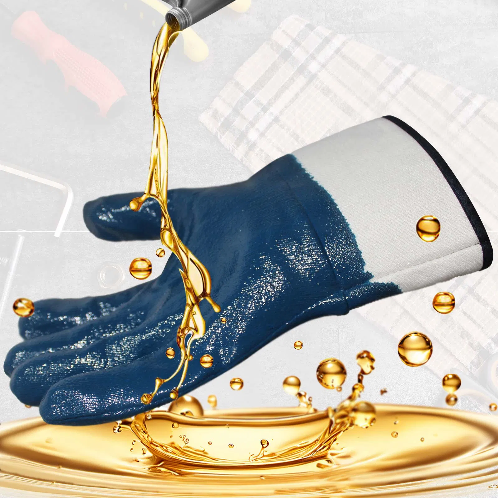 Safetree CE En388 Heavy Duty Industrial Safety Cuff Full Dipped Jersey Lining Nitrile Gloves