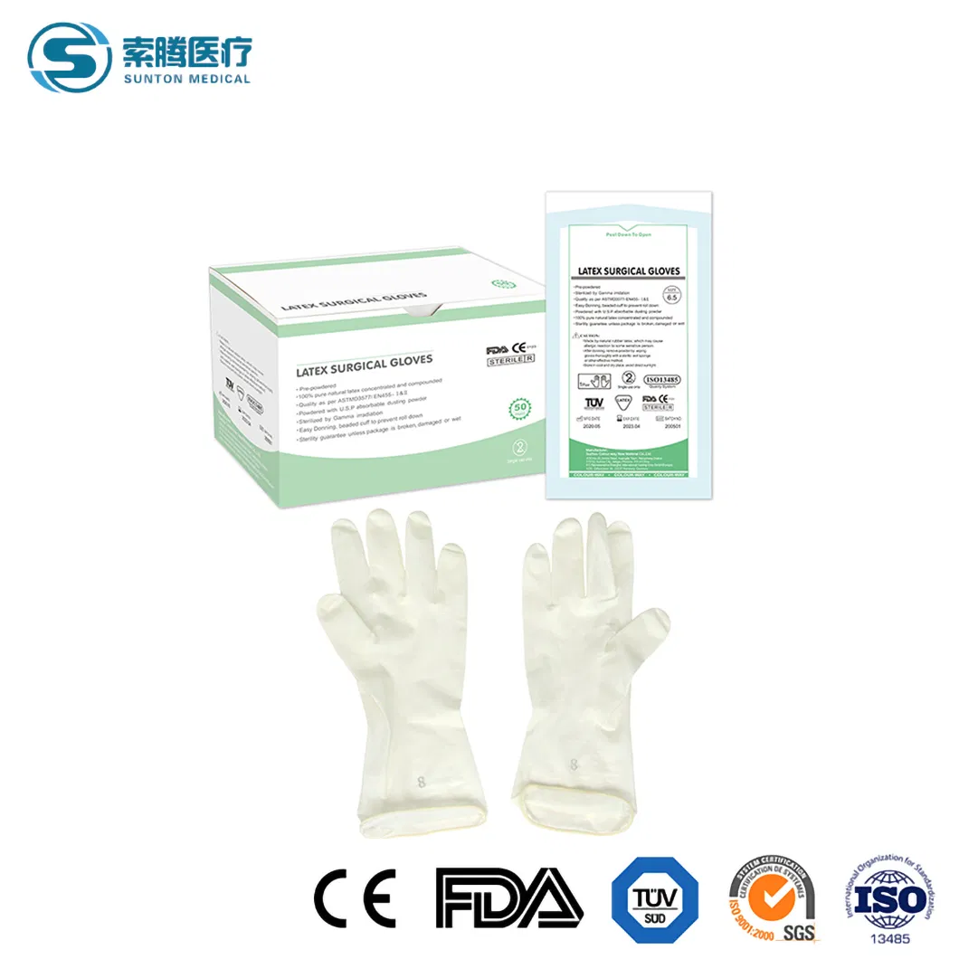 Sunton Cheap Latex Gloves Sterile Latex Gloves China CE Quality Certification Sterile Surgical Gloves Manufacturing High-Quality Disposable Surgical Gloves