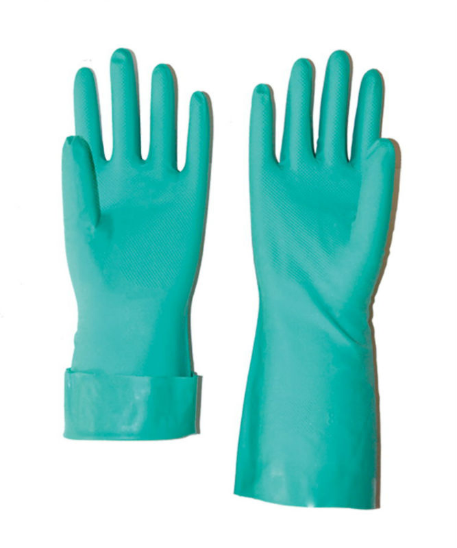 Waterproof Heavy Duty Green Nitrile Industrial Work Gloves with Enhanced Chemical Resistance