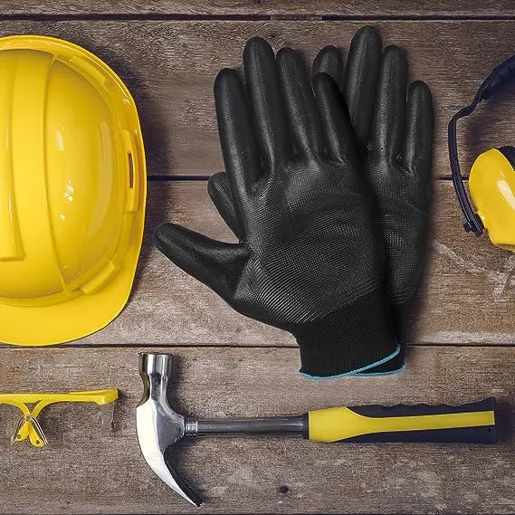 13G ESD Black PU Palm Coated Polyester Nylon Seamless Hand Protection Knitted Liner Anti Static Lightweight Safety Work Working Gloves