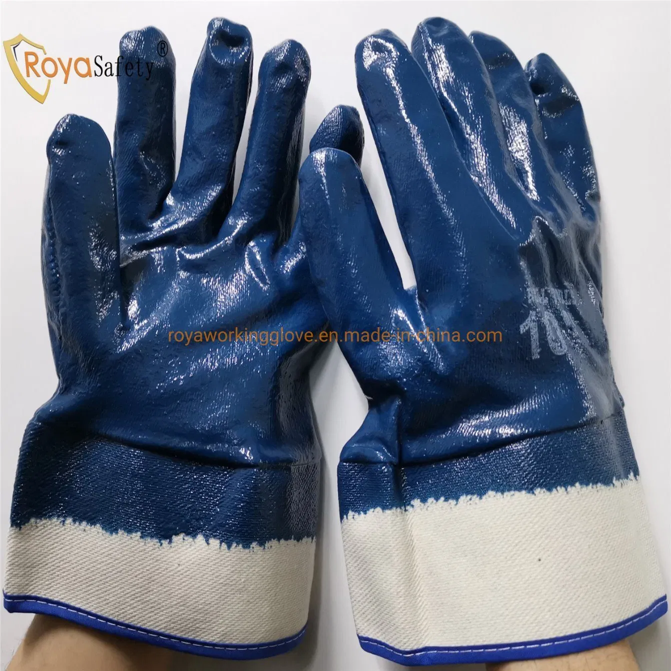Cotton Jersey Safety Cuff Gloves Nitrile Fully Coated Industrial Oil Proof Gloves/Oil Exploitation Industrial Gloves /Heavy Duty Work Gloves Men
