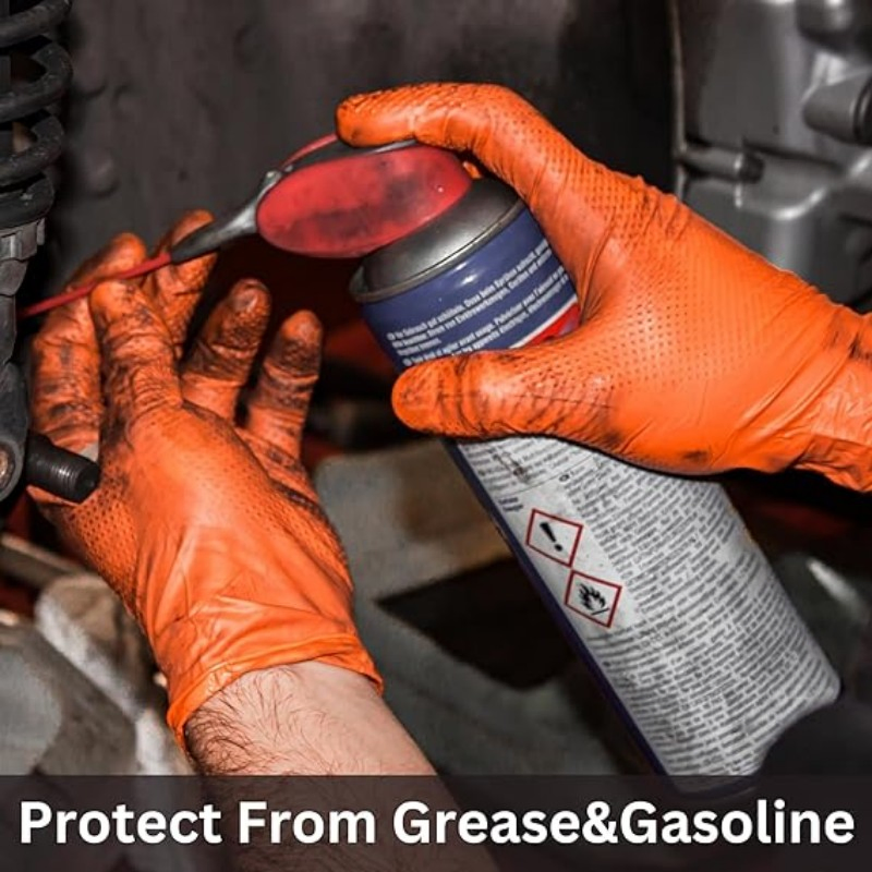 Grip Heavy Duty Industrial Orange Nitrile Gloves with Raised Diamond Texture, 8-Mil