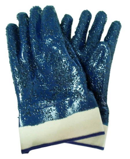 N52001 Heavy Duty Blue Nitrile Industrial Rubberized Cuff Rough Surface Safety Gloves