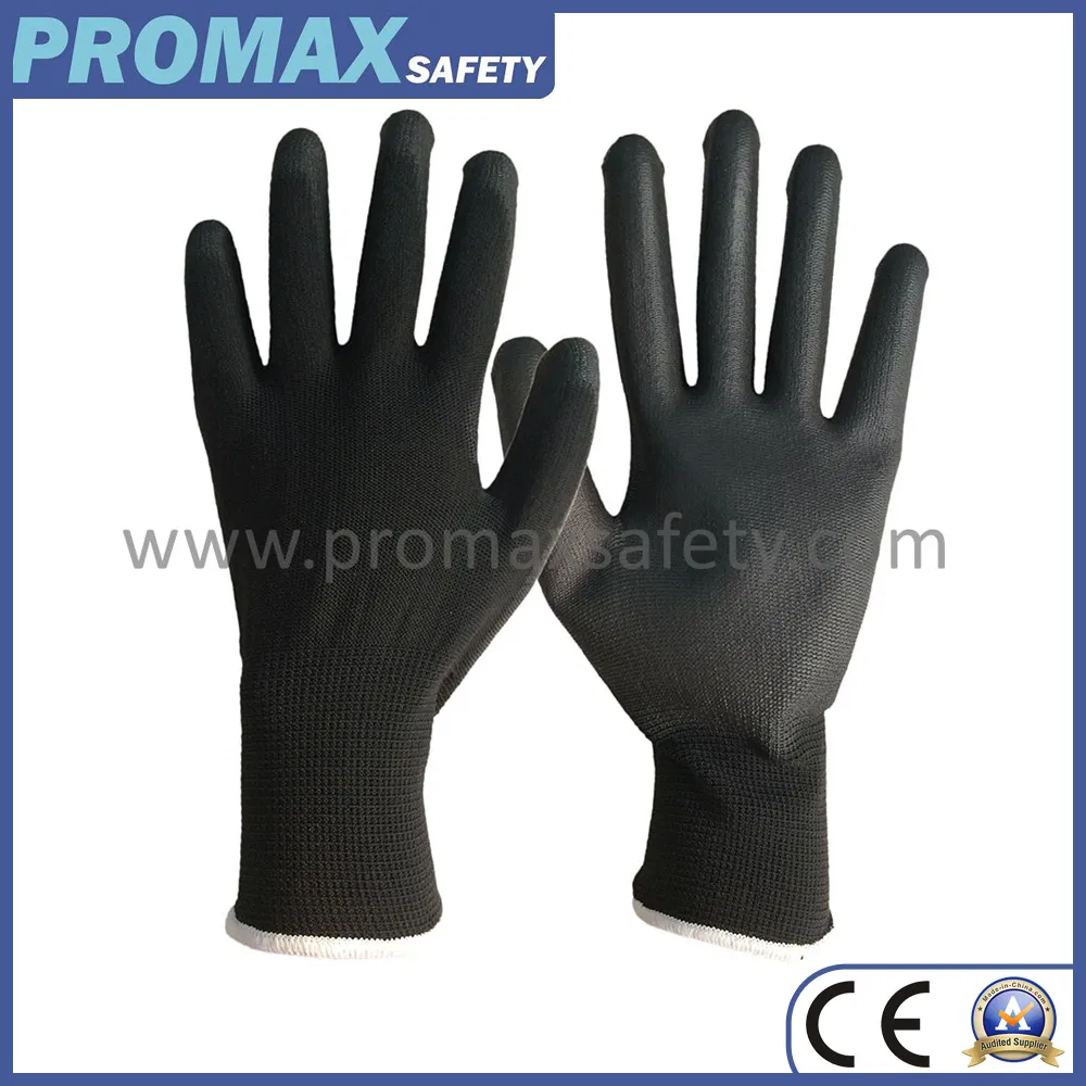 13G ESD Black PU Palm Coated Polyester Nylon Seamless Hand Protection Knitted Liner Anti Static Lightweight Safety Work Working Gloves