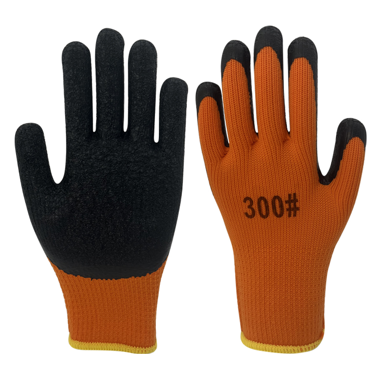 Protective Gloves Winter Warm Wool Circle Vinyl Latex Wrinkle Gloves Printed Logo Plus Velvet Anti-Freeze Wear Gloves