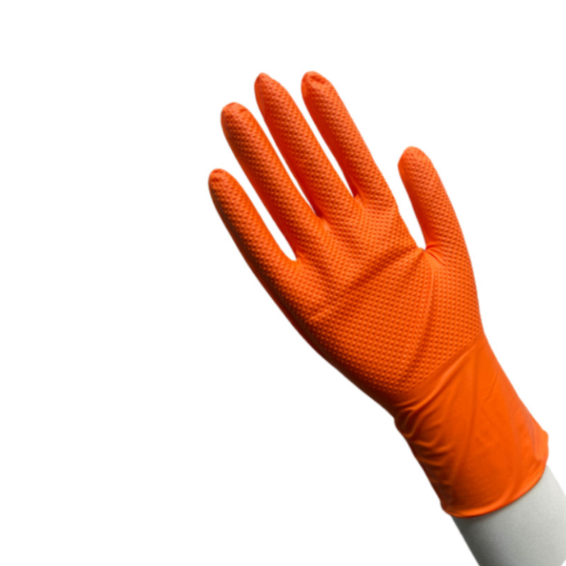 Disposable Diamond Pattern Orange Nitrile Glove Manufacturers 100 Pack Chemical Resistant Automotive Car Repair Nitrile Gloves