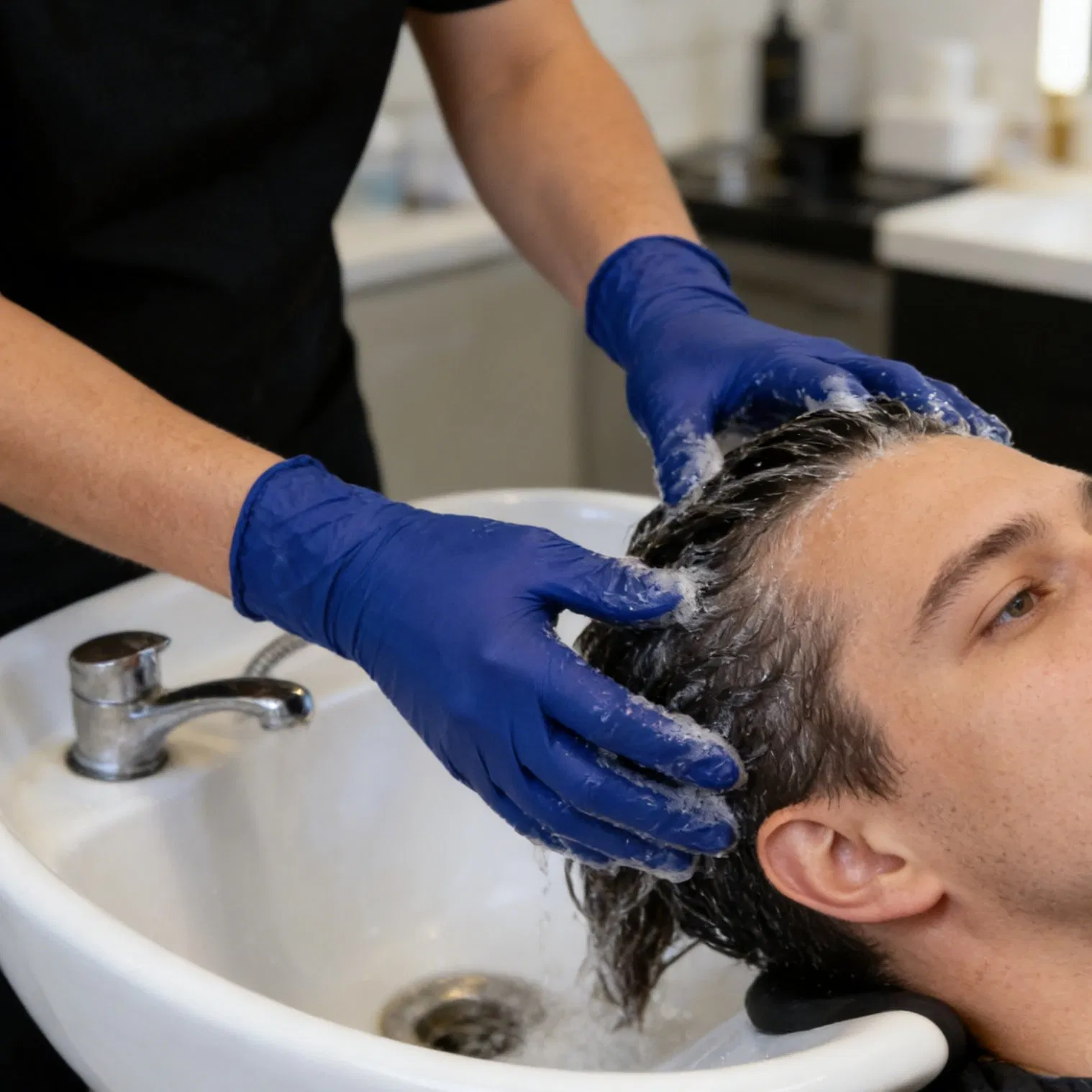 Chemical Resistant Disposable Cobalt Blue Nitrile Gloves Ideal Hair Coloring Salon Applications