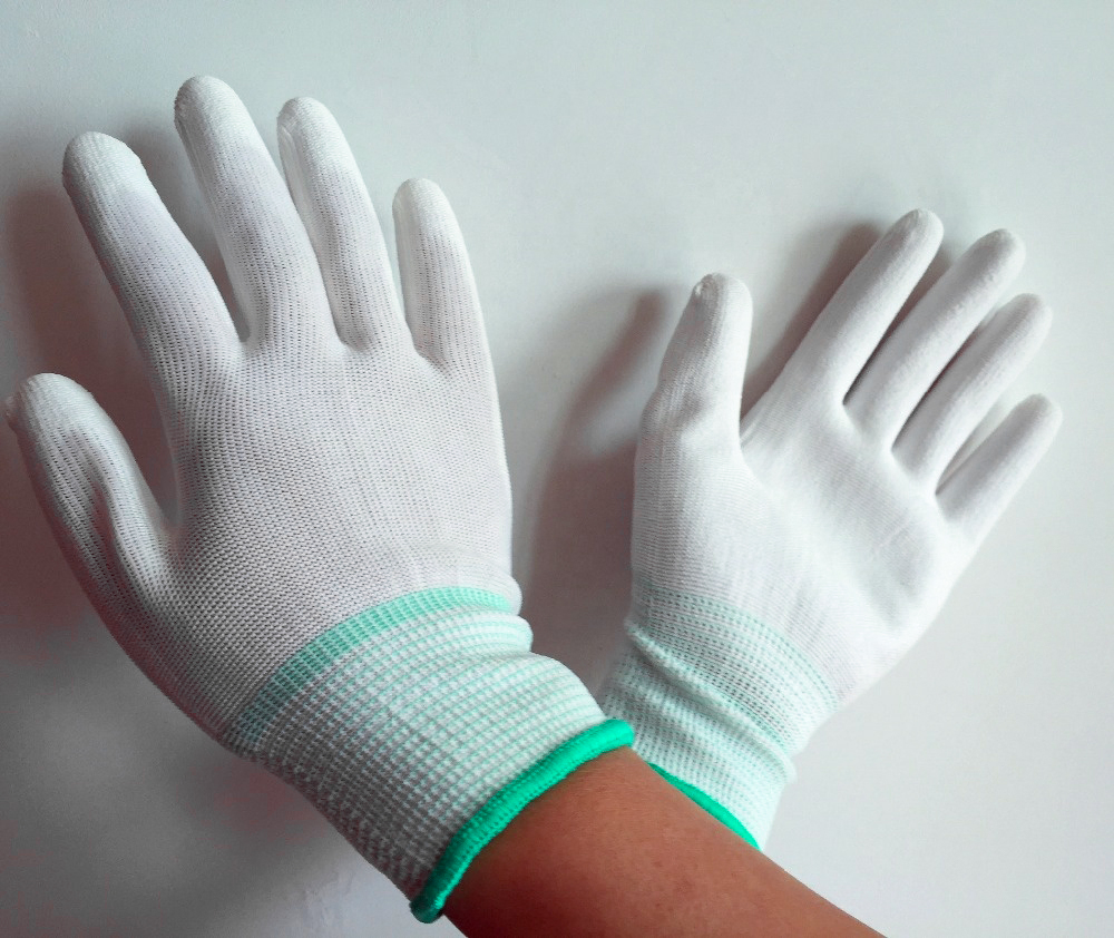 50% Discount 13G White ESD Carbon Fiber PU Coated Safety Work Protective Household Labor Industrial Hand Knitted Fit Anti-Static Gloves