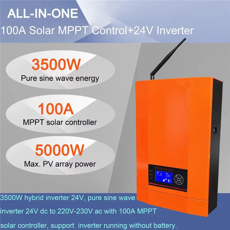 OEM CE ROHS Hybrid Solar Inverter 24VDC 230VAC 3.5KW 3500 Watt Pure Sine Wave Single 50Hz LCD Grid Solar Power MPPT for Home Use Manufacturers, Exporter