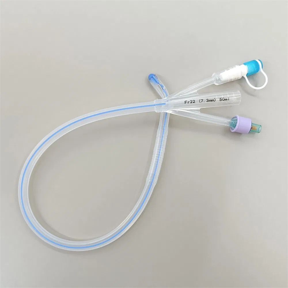 Medical Supply Silicone Urinary Foley Catheter with Balloon 50ml 80ml Fr22 20fr Dufour Tip 3 Way China Manufacturers