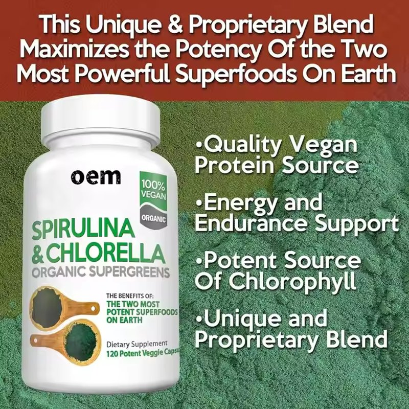 Cápsulas de Espirulina Suplemento Cápsulas de Superalimento Verde