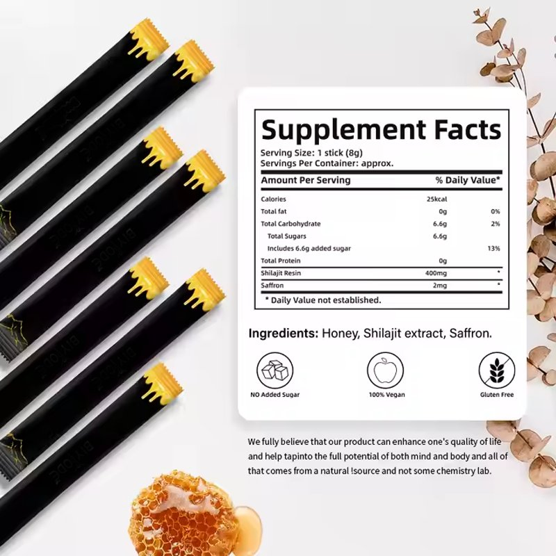 Palitos de miel de shilajit dorado orgánico purificado de Himalaya de fábrica OEM para adultos