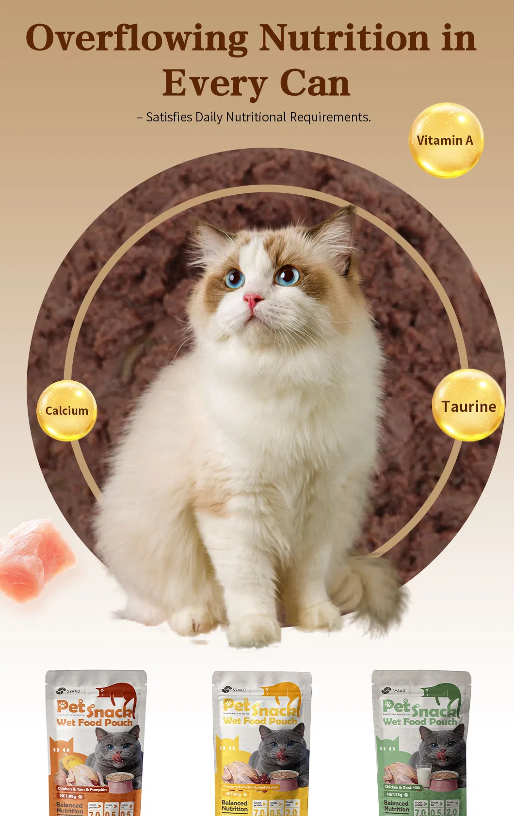 Mejor venta de comida húmeda y seca orgánica para gatitos en bolsa sabor original pollo carne de gato húmeda