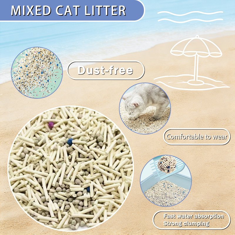 Venta al por mayor de fábrica de arena para gatos personalizable, arena para gatos de tofu, arena para gatos de bentonita, arena para gatos de yuca, arena para gatos de gel de sílice, arena para gatos mixta