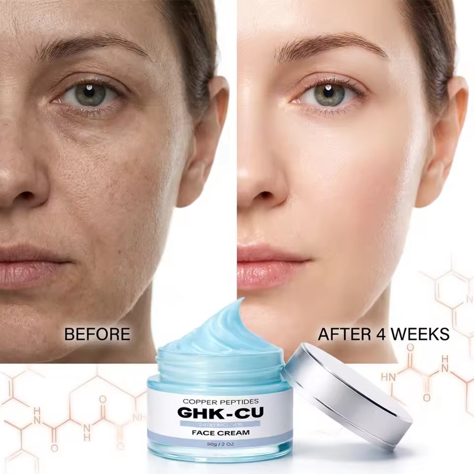 Crema facial de péptido de cobre Ghk-Cu, cuidado de la piel herbal natural, humectante