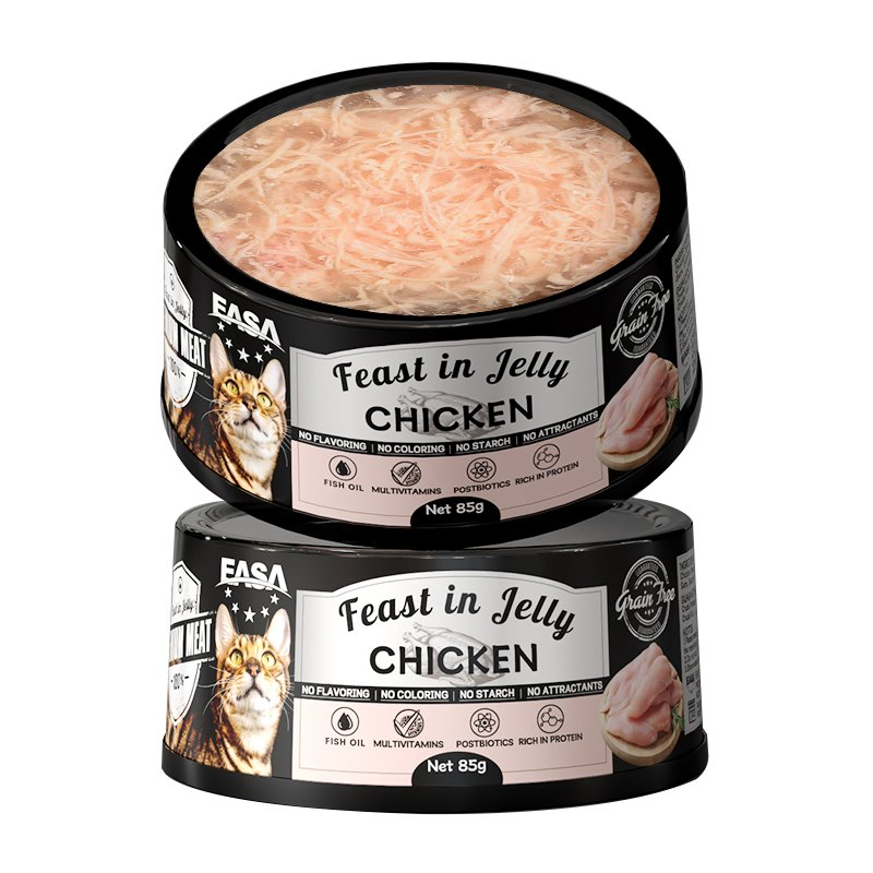 Al por mayor OEM/ODM Fiesta de Carne de Pollo Premium en Gelatina Sin Conservantes Artificiales Ingredientes Naturales Hidratante Para Gatos Adultos de Todas las Etapas de la Vida Comida Húmeda para Gatos
